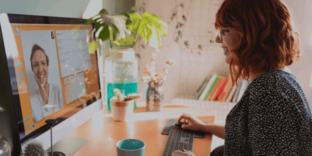 Lady working from home in an online meeting